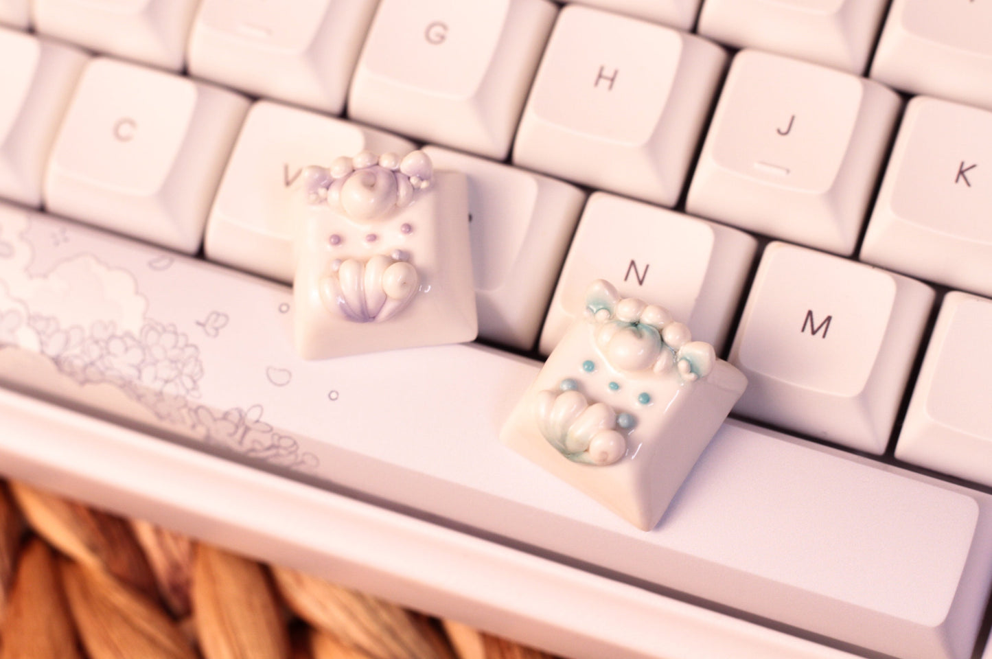 Alolan Vulpix Pokemon Polymer Clay Keycap Snow Blue & Lilac