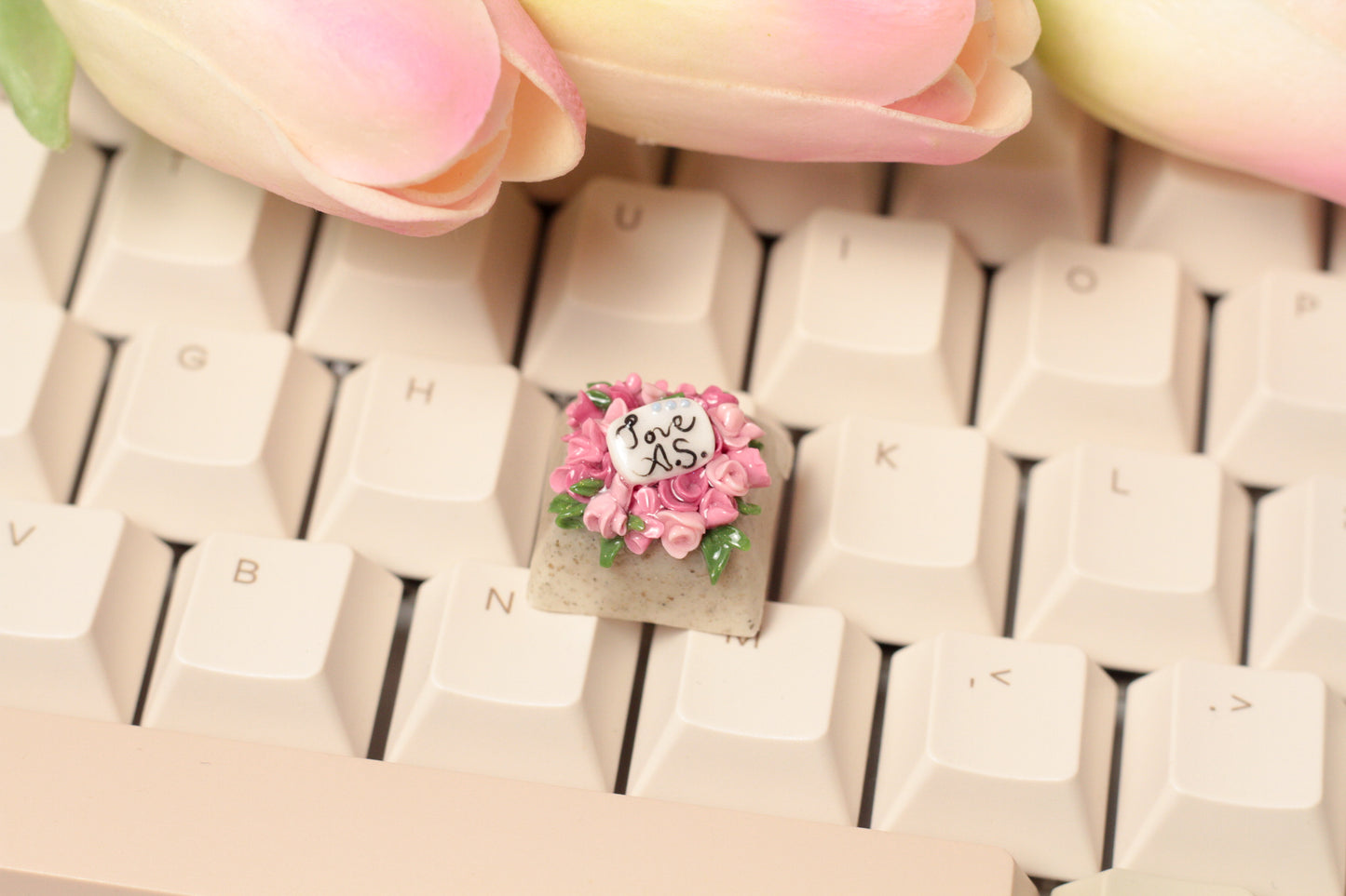 Spirited Away, Studio Ghibli's Chihiro's Bouquet with customizable initials Polymer Clay Keycap flowers