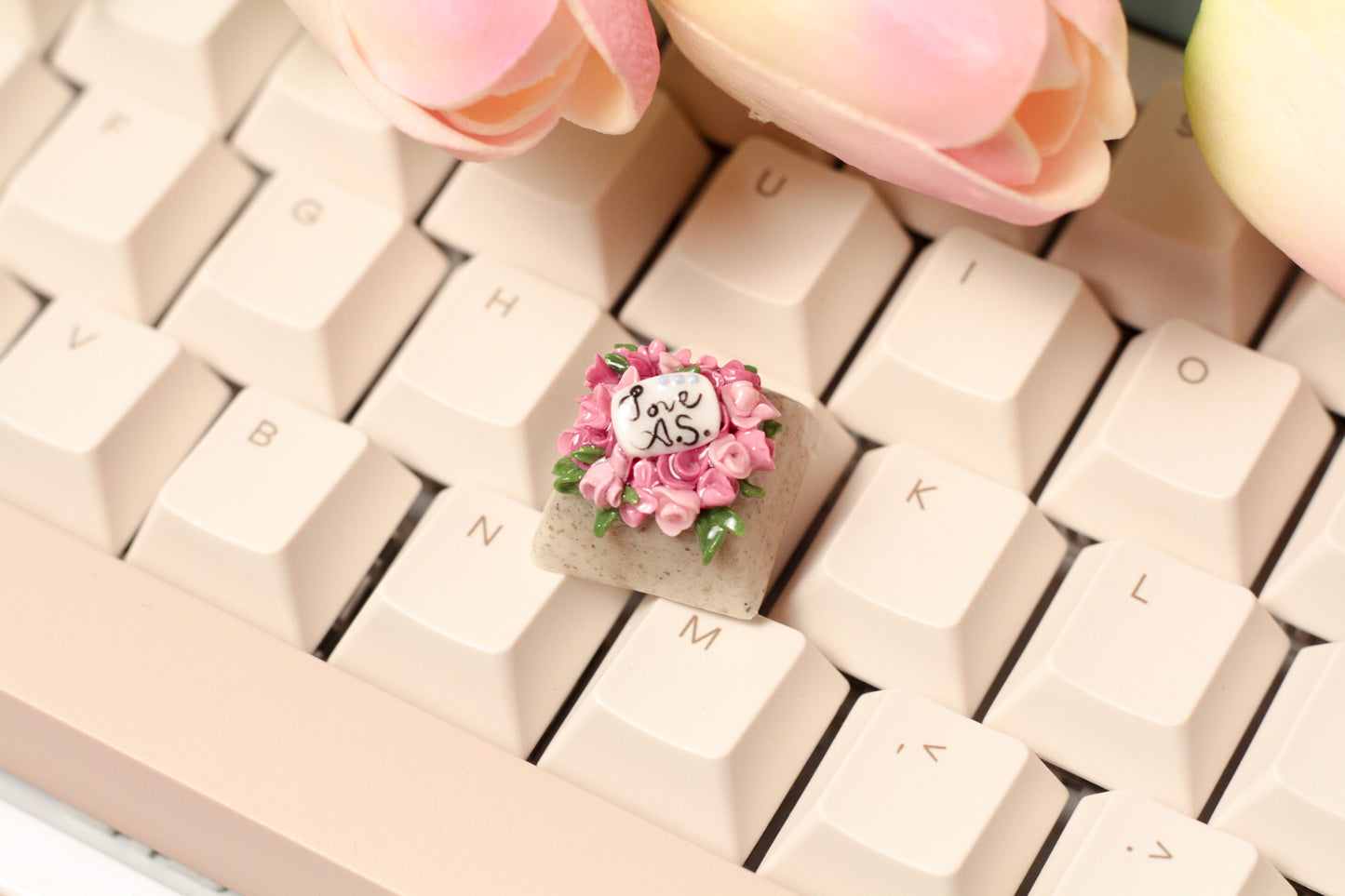 Spirited Away, Studio Ghibli's Chihiro's Bouquet with customizable initials Polymer Clay Keycap flowers