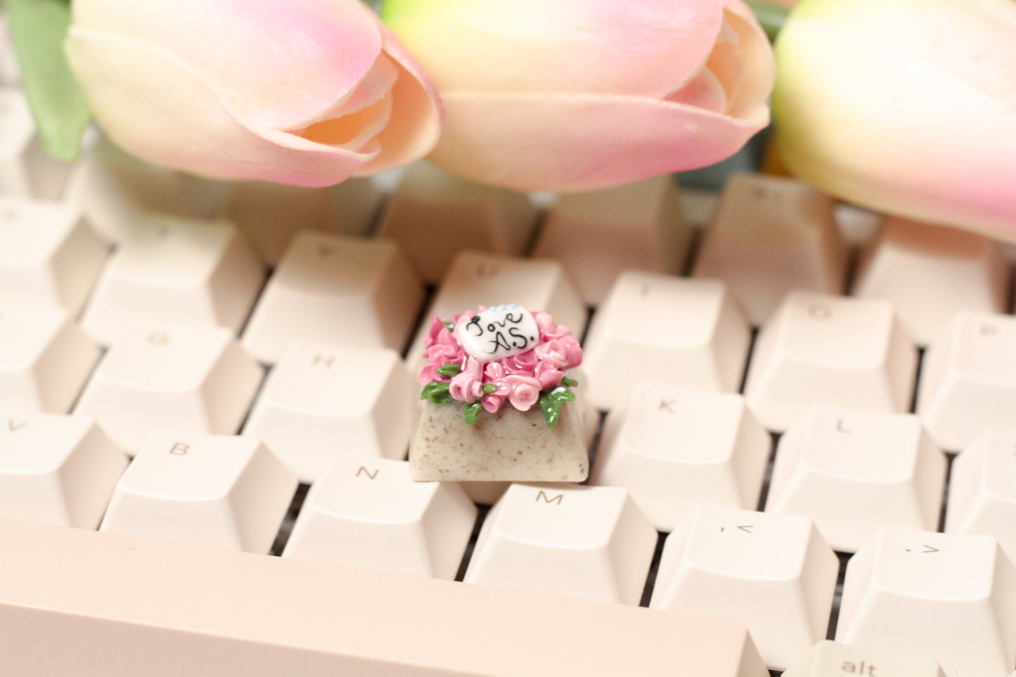 Spirited Away, Studio Ghibli's Chihiro's Bouquet with customizable initials Polymer Clay Keycap flowers