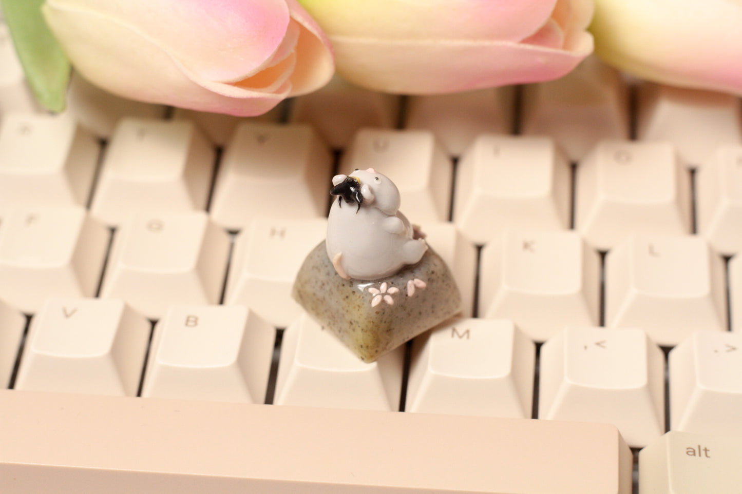 Chubby Boh & Birdy from Spirited Away. Studio Ghibli Polymer Clay keycap.