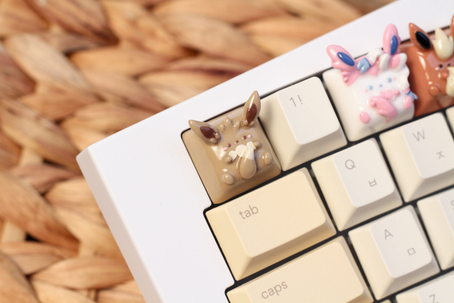 Featuring Eevee pokemon Polymer clay keycaps.